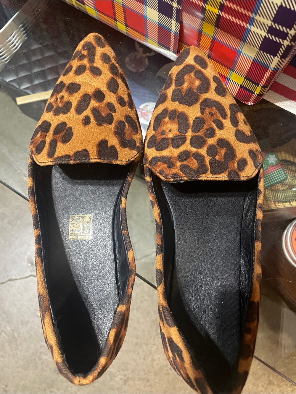Leopard Print Pointed Toe Flats - Brown/Black